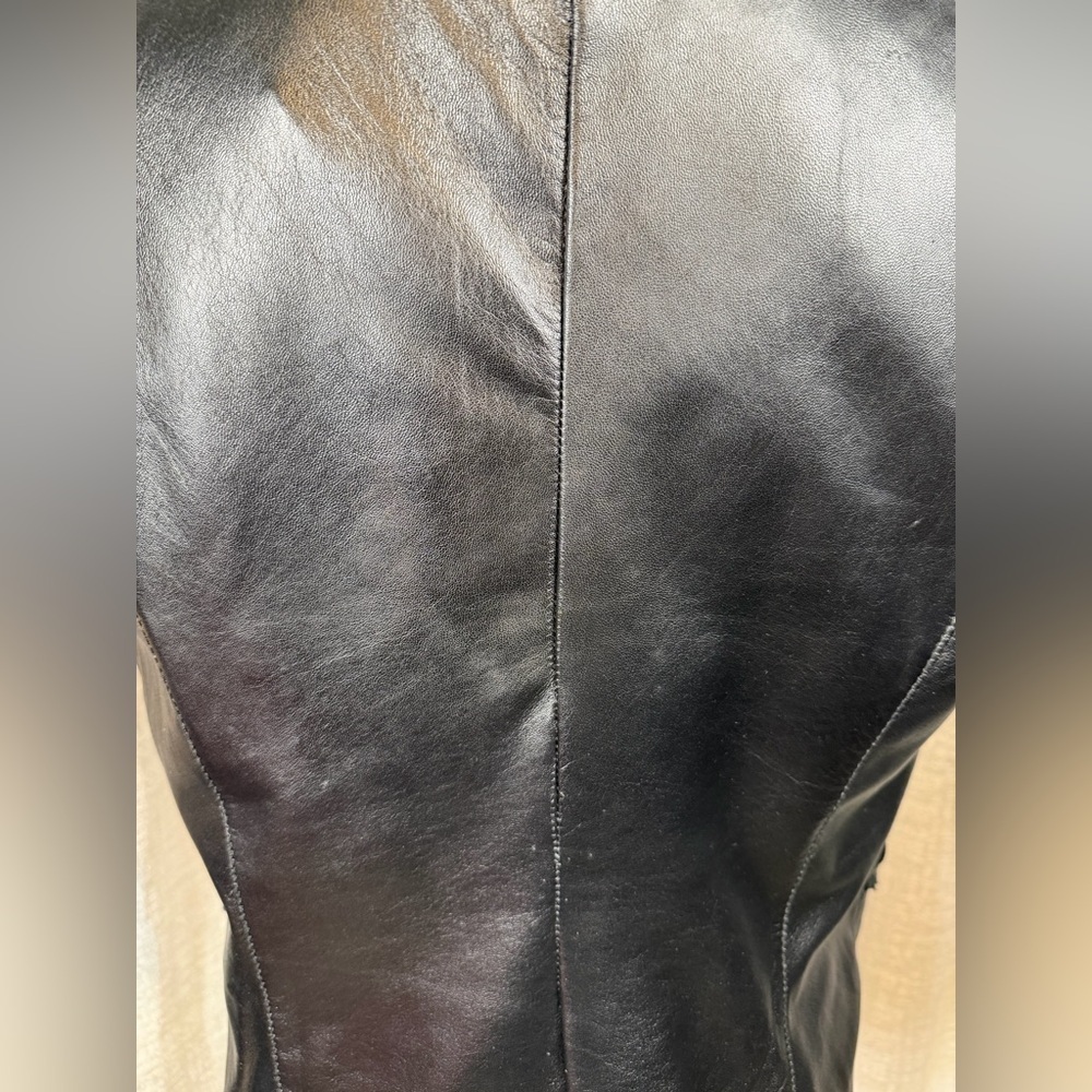 Peter Nygård 100% Lamb Leather Fringe Vest Women’s Size 14 Black Western Boho - Picture 4 of 11